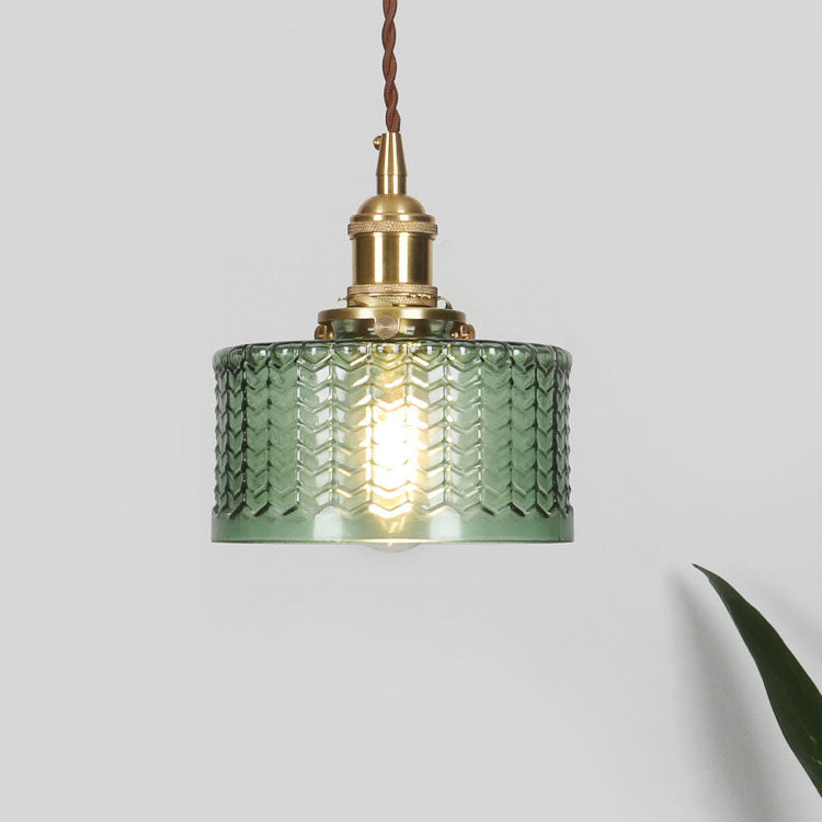 Japanese Brass Glass Pendant Light with Textured Shade