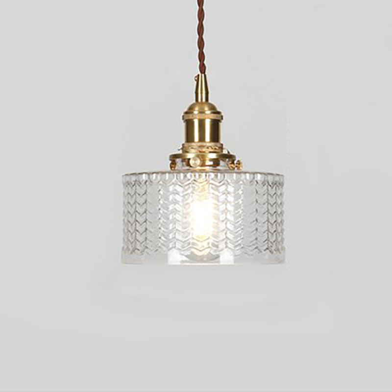 Japanese Brass Glass Pendant Light with Textured Shade