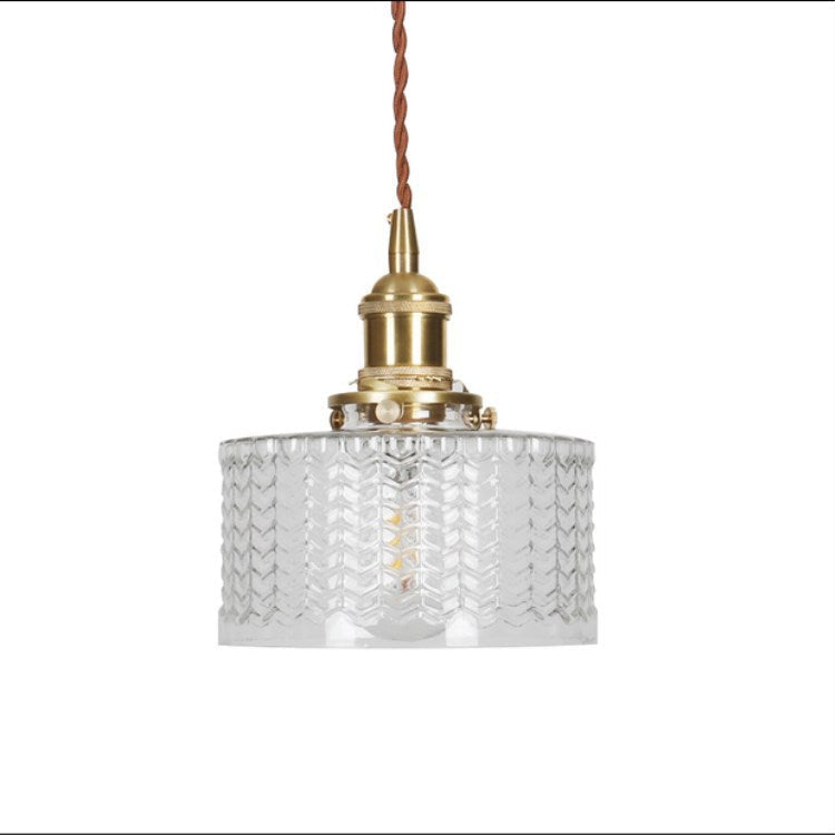 Japanese Brass Glass Pendant Light with Textured Shade