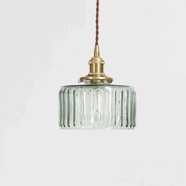 Japanese Brass Glass Pendant Light with Textured Shade