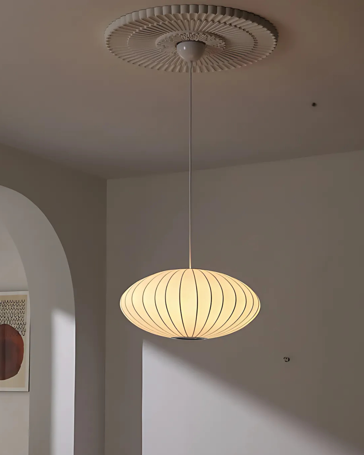 Japanese Fabric Pendant Light with Soft Round Shade
