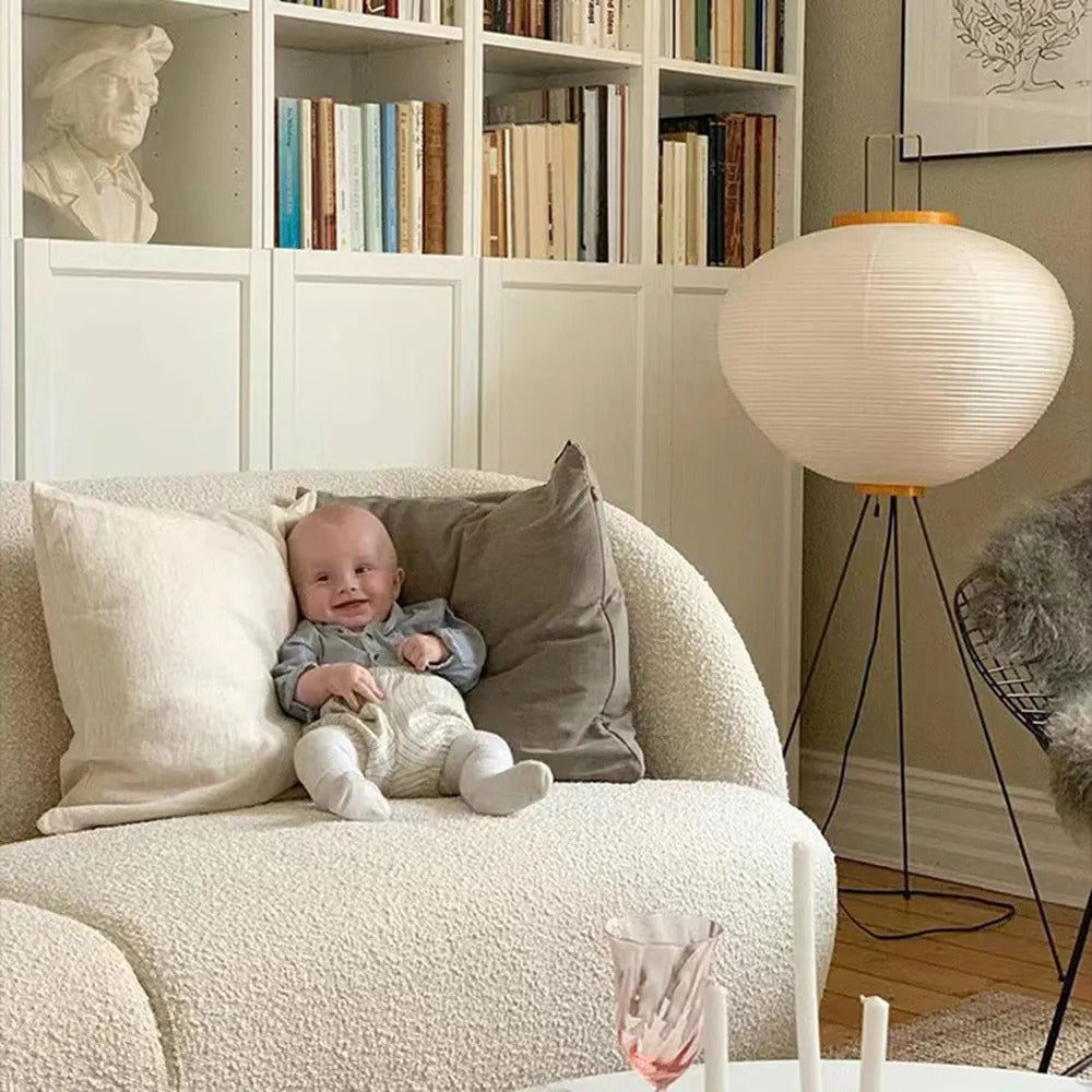 Japanese Rice Paper Floor Lamp with Tripod Base for Soft Ambient Lighting