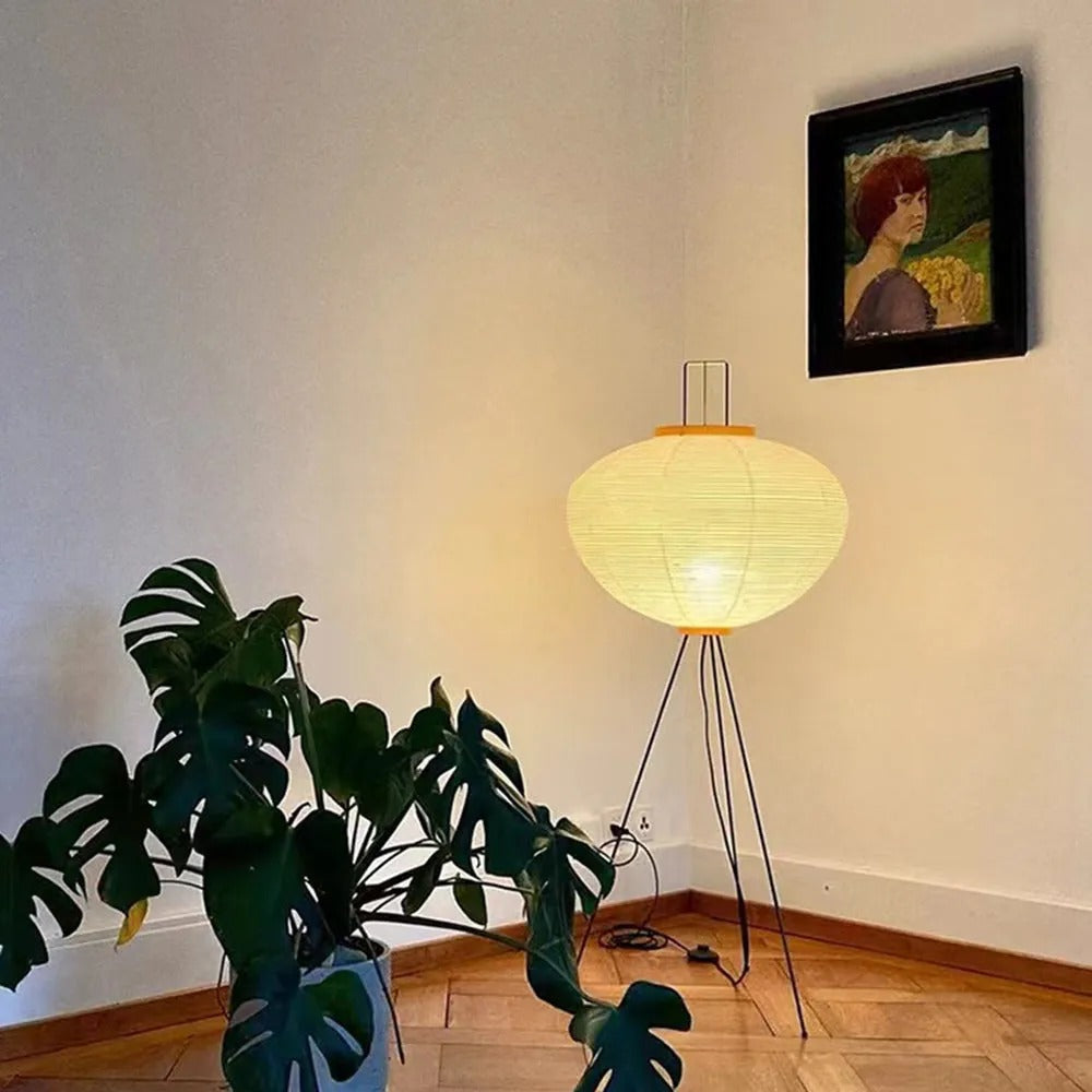 Japanese Rice Paper Floor Lamp with Tripod Base for Soft Ambient Lighting