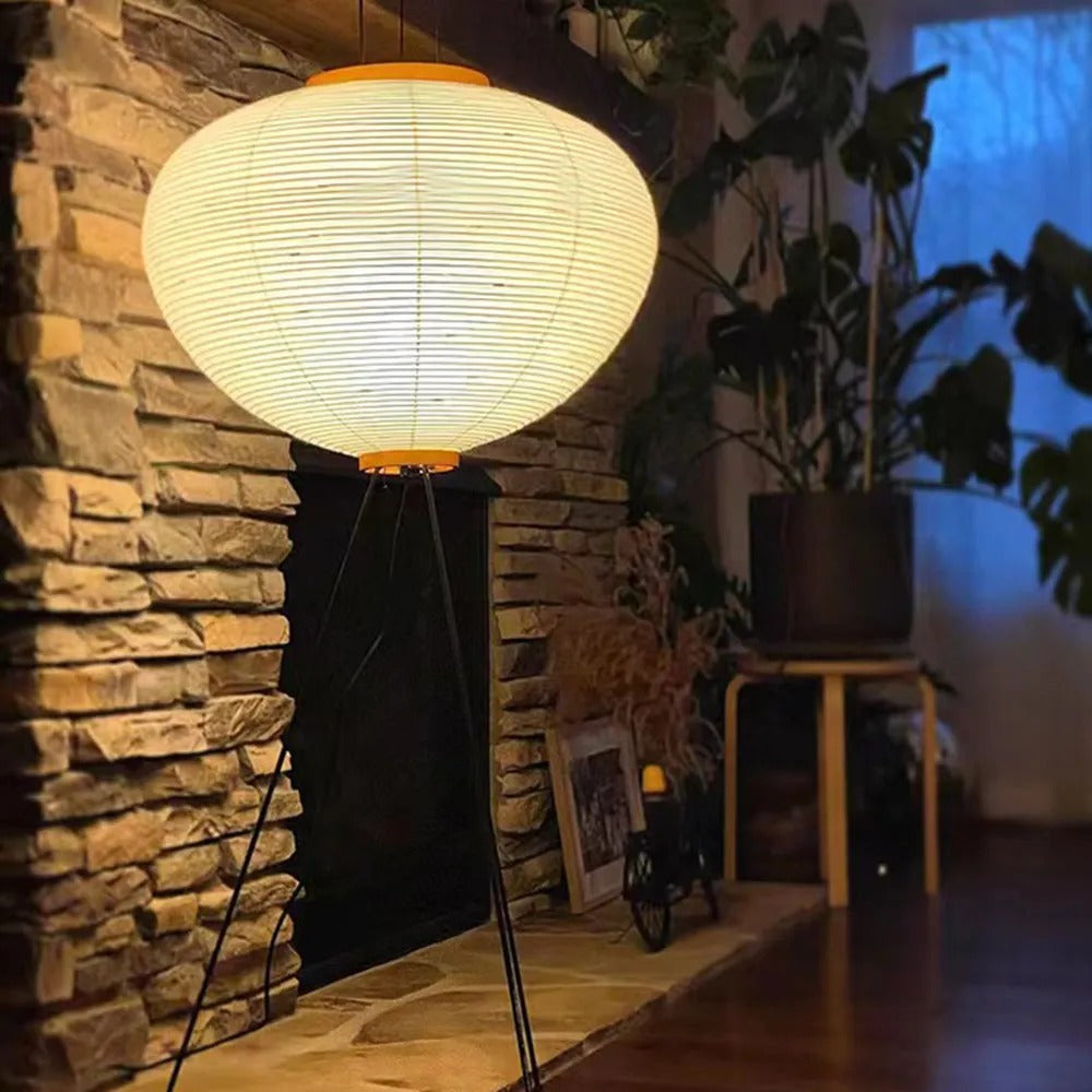 Japanese Rice Paper Floor Lamp with Tripod Base for Soft Ambient Lighting