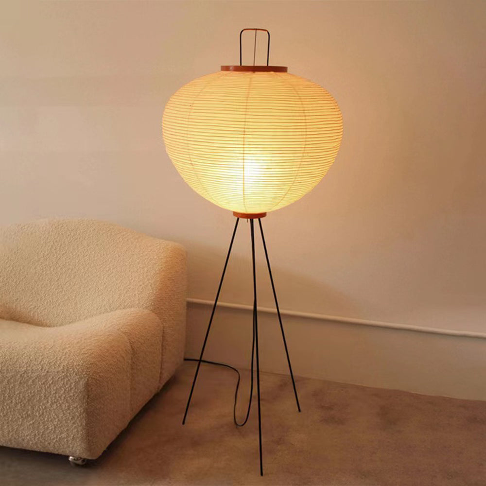 Japanese Rice Paper Floor Lamp with Tripod Base for Soft Ambient Lighting