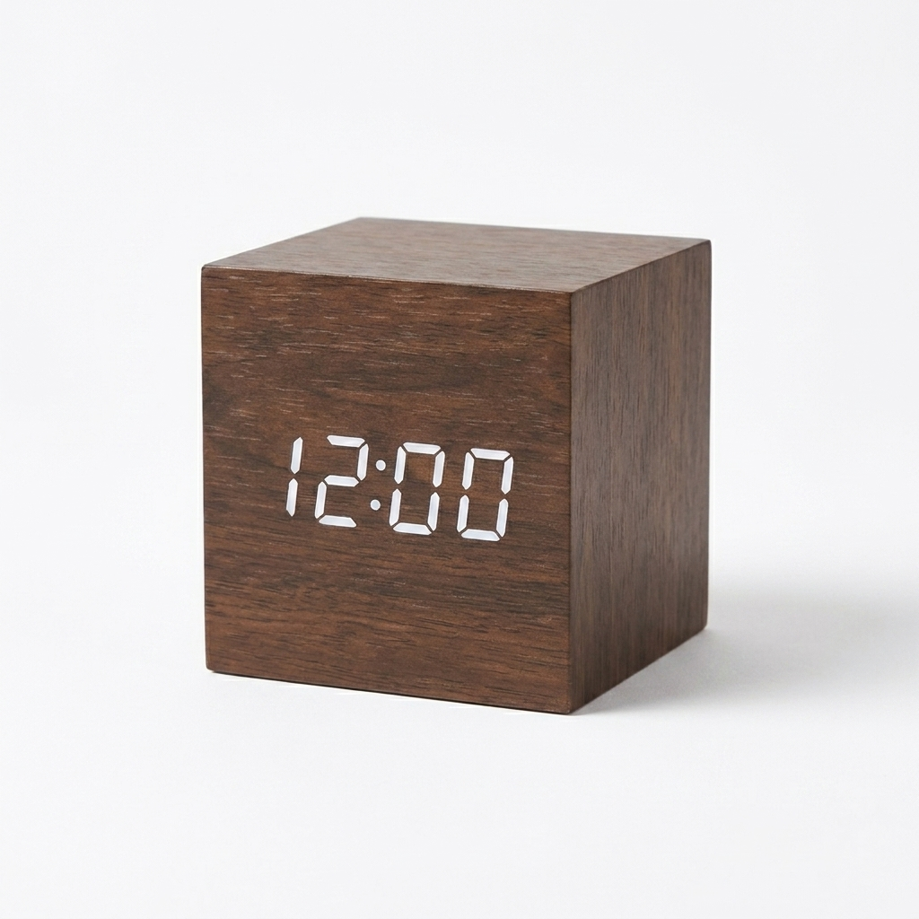 LED Cube Alarm Clock with Wooden Design