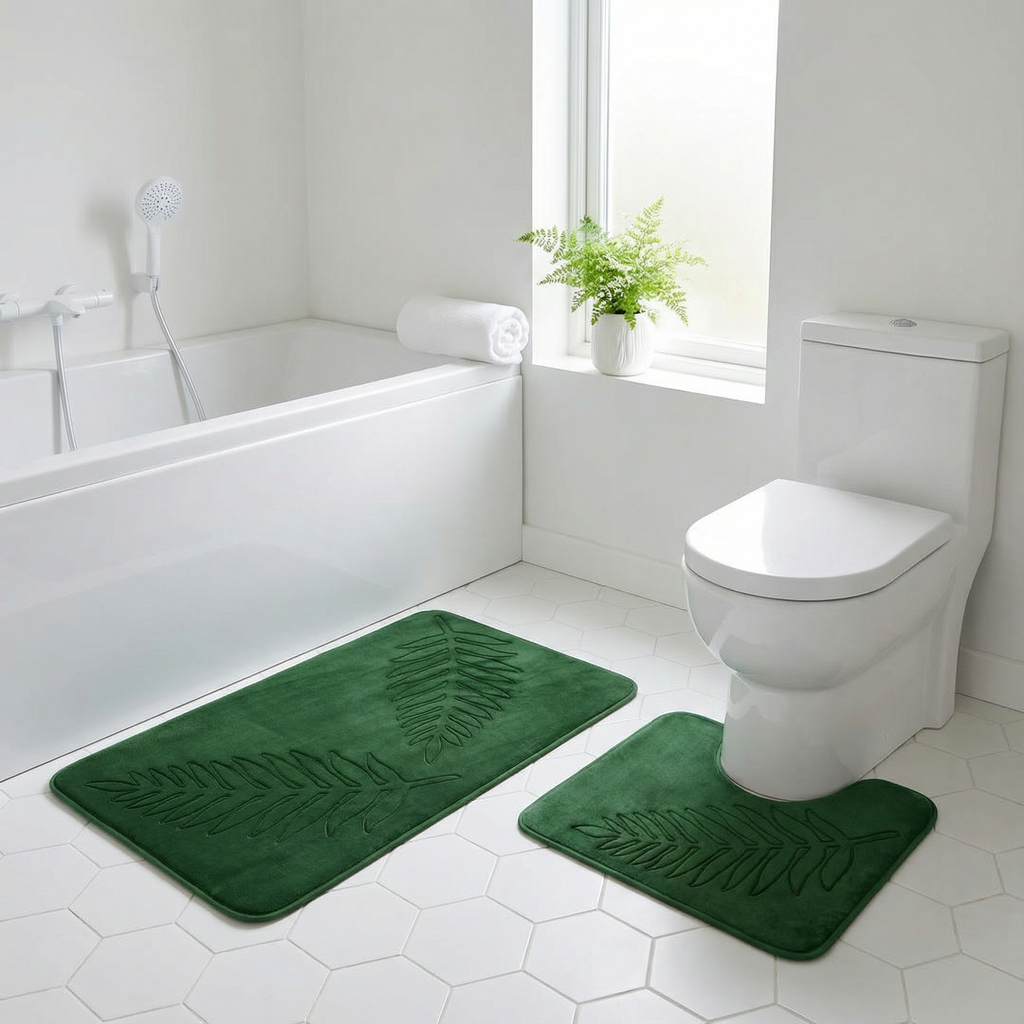 Leaf Design Bath Mat Set for Soft Comfort and Non-Slip Safety