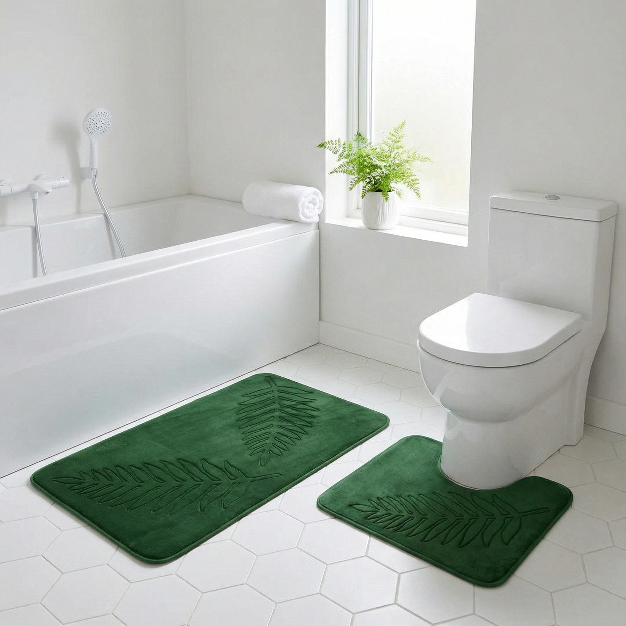 Leaf Design Bath Mat Set for Soft Comfort and Non-Slip Safety