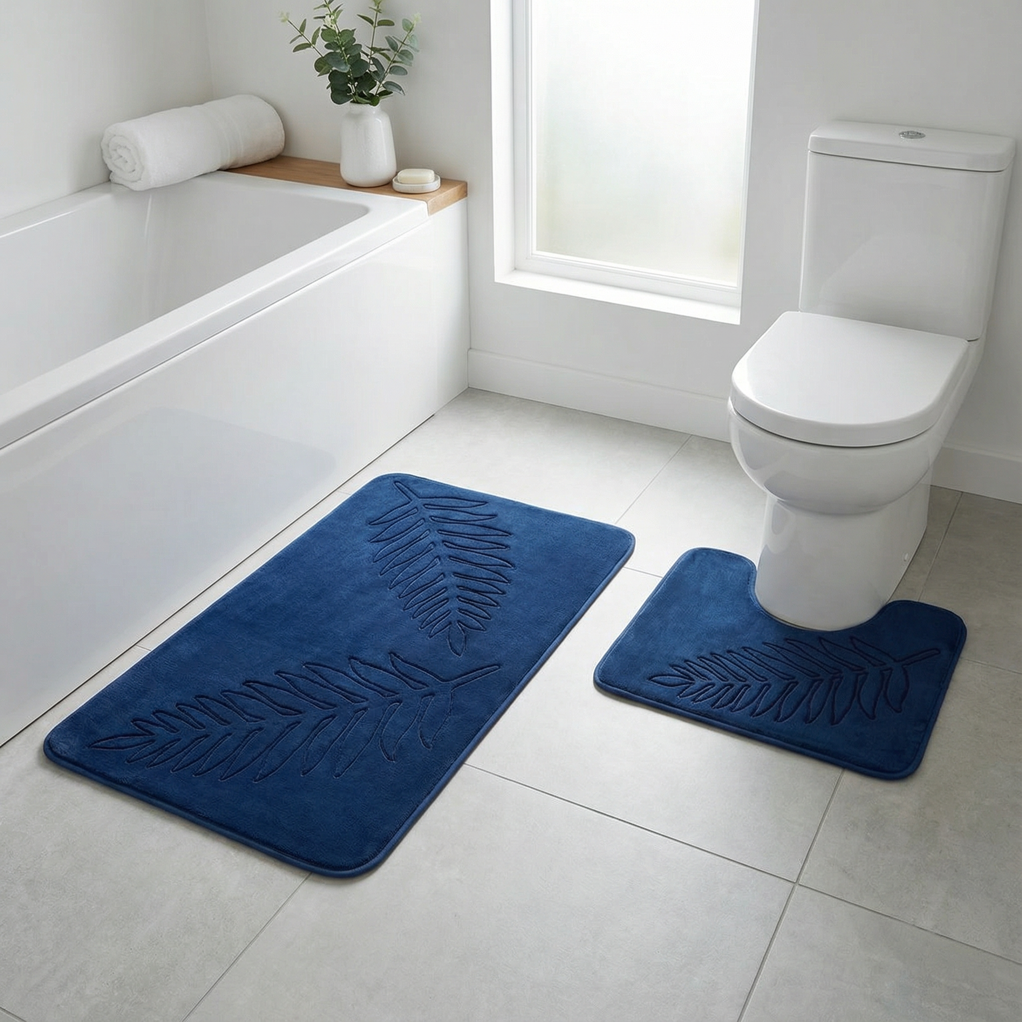 Leaf Design Bath Mat Set for Soft Comfort and Non-Slip Safety