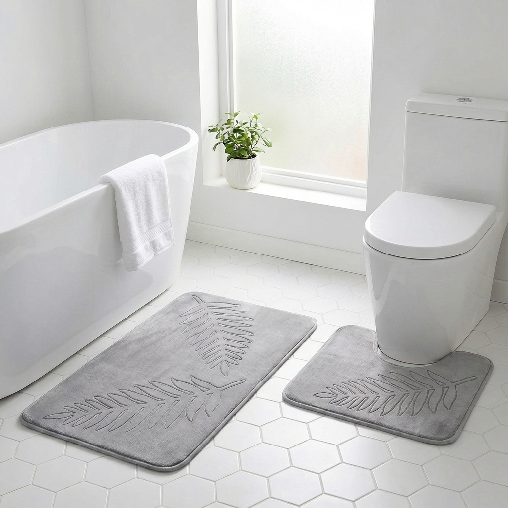 Leaf Design Bath Mat Set for Soft Comfort and Non-Slip Safety