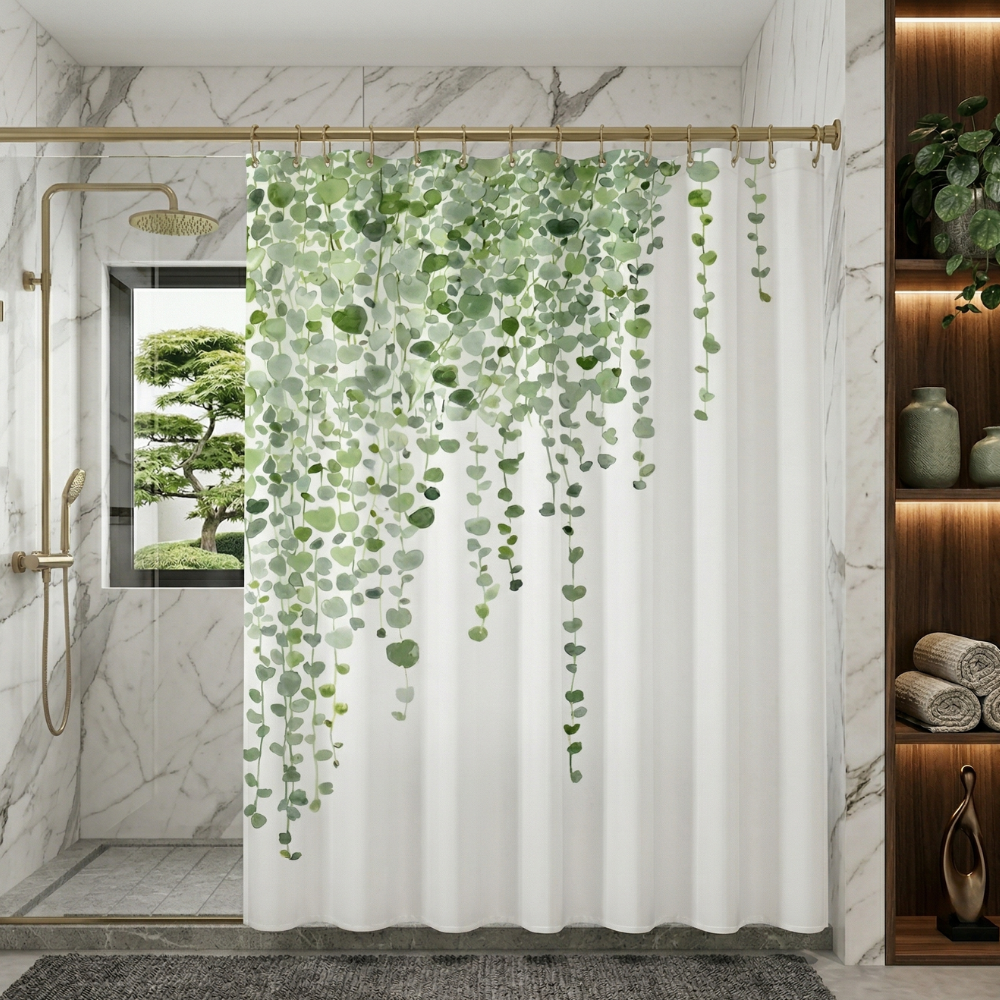 Leaf Shower Curtain with Hanging Vine Design