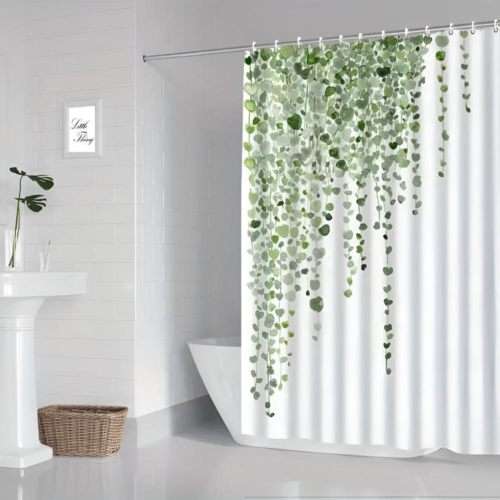 Leaf Shower Curtain with Hanging Vine Design