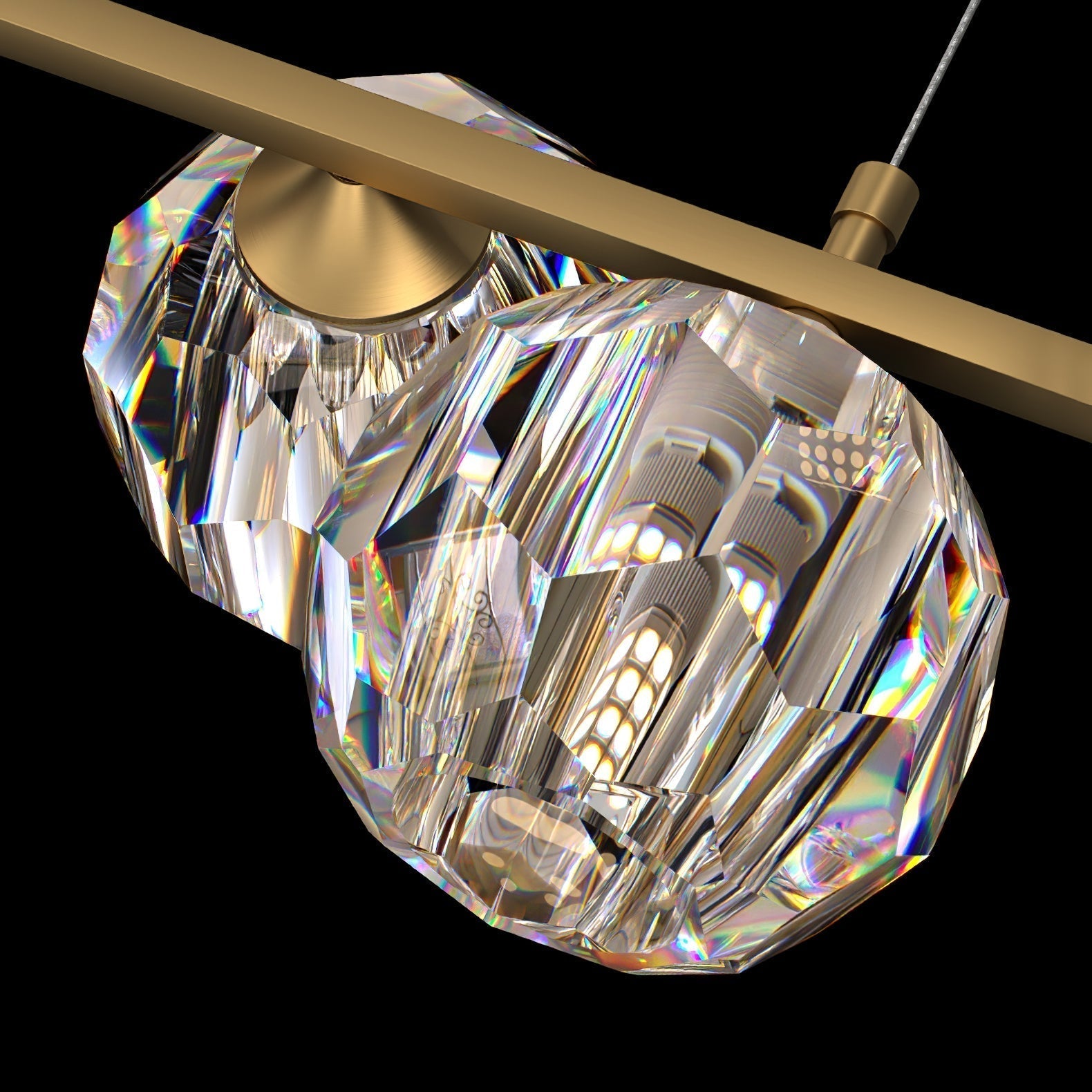 Linear Crystal Globe Pendant Light with Modern Brass Design