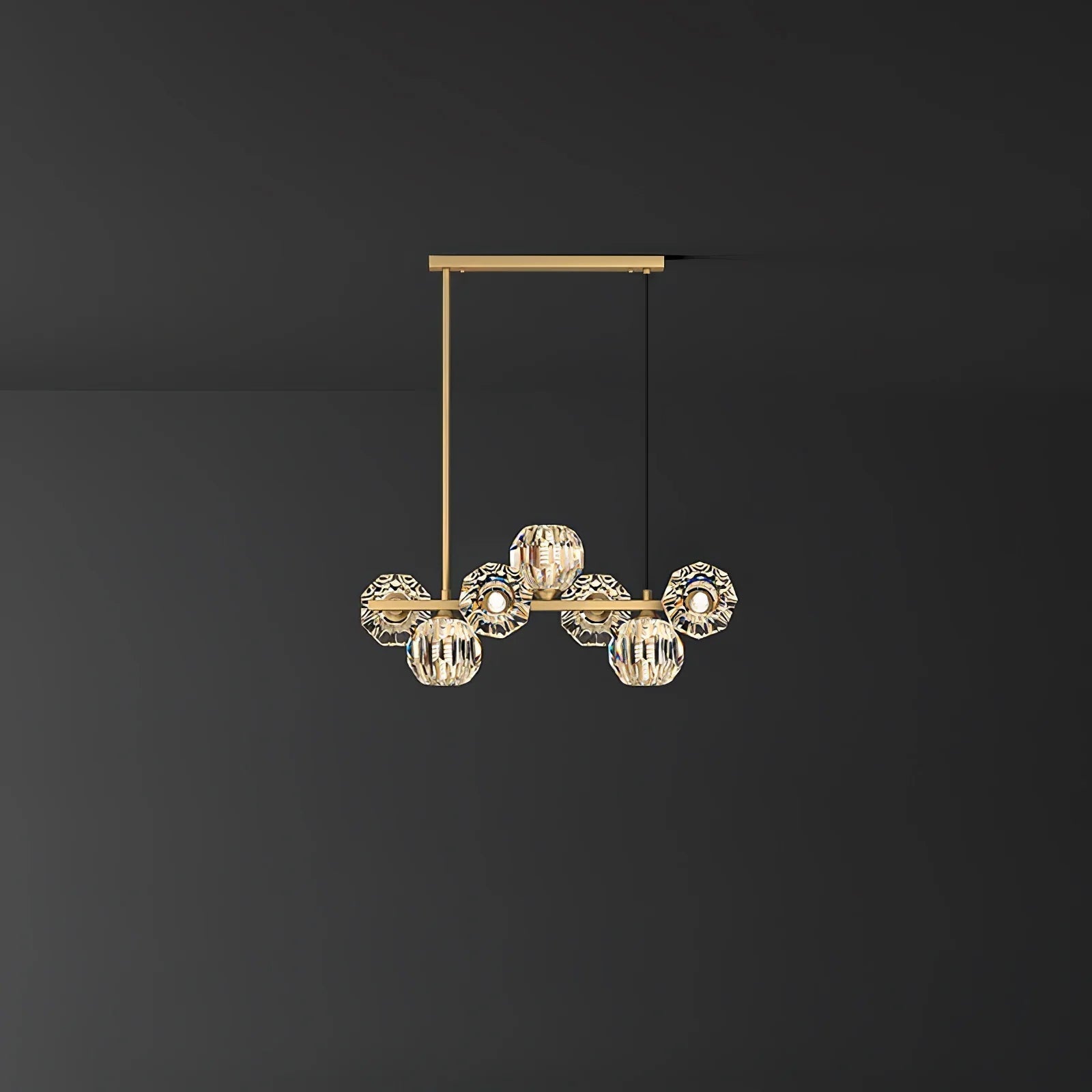Linear Crystal Globe Pendant Light with Modern Brass Design