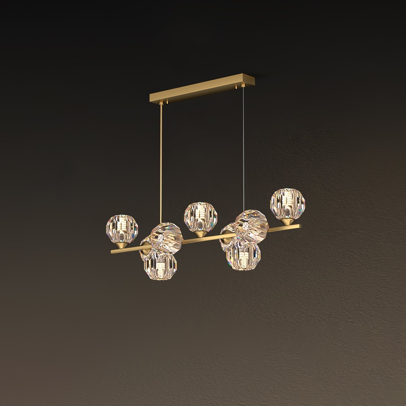 Linear Crystal Globe Pendant Light with Modern Brass Design