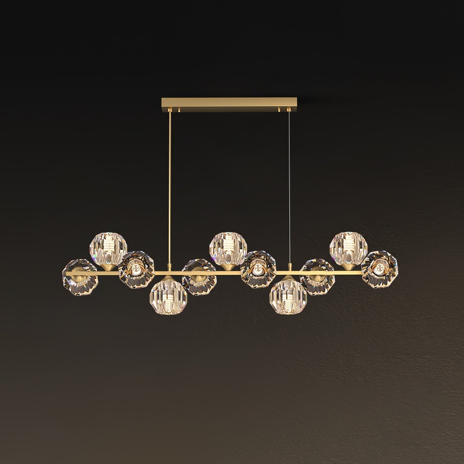 Linear Crystal Globe Pendant Light with Modern Brass Design