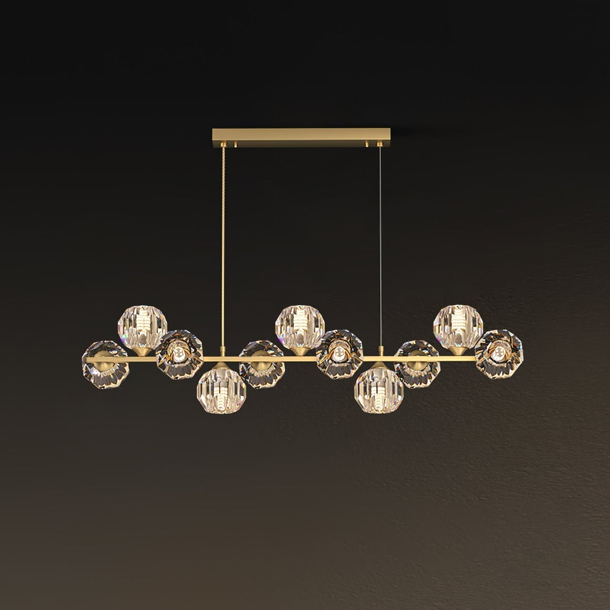 Linear Crystal Globe Pendant Light with Modern Brass Design