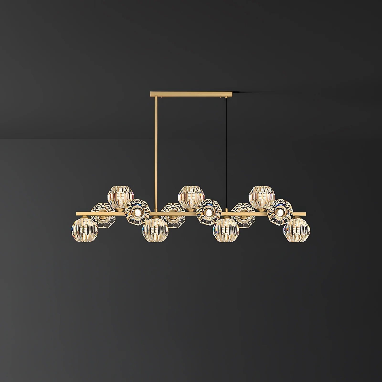 Linear Crystal Globe Pendant Light with Modern Brass Design