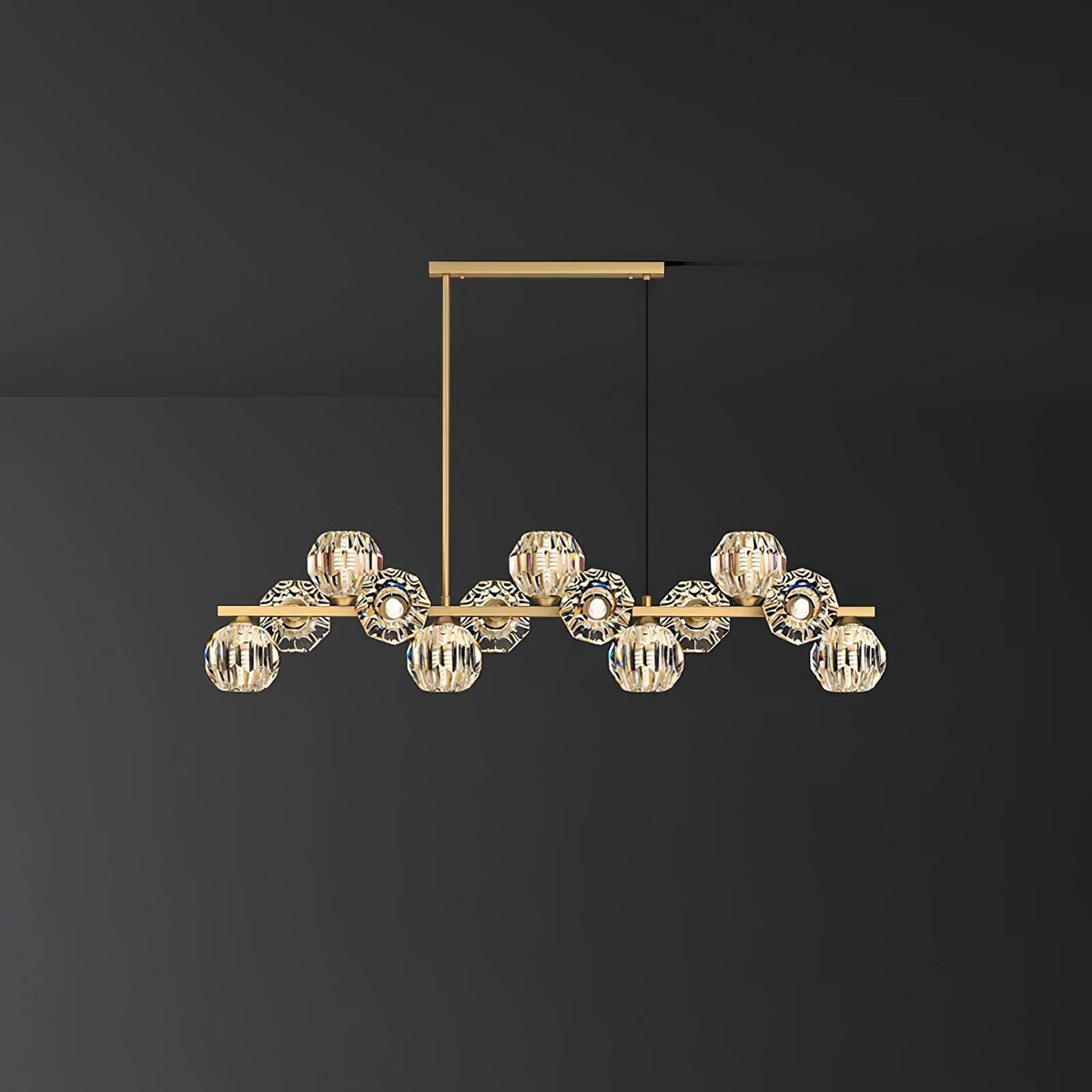 Linear Crystal Globe Pendant Light with Modern Brass Design