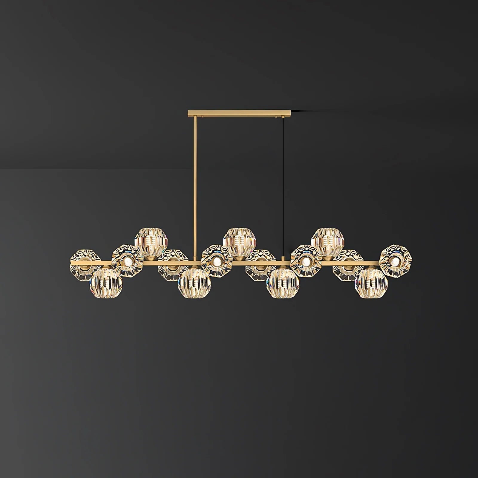 Linear Crystal Globe Pendant Light with Modern Brass Design