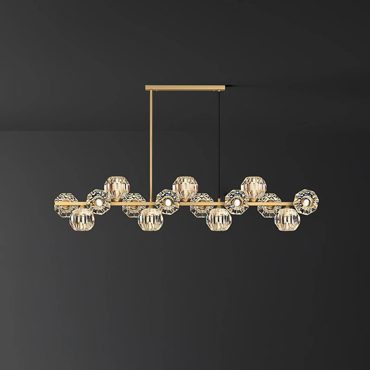 Linear Crystal Globe Pendant Light with Modern Brass Design