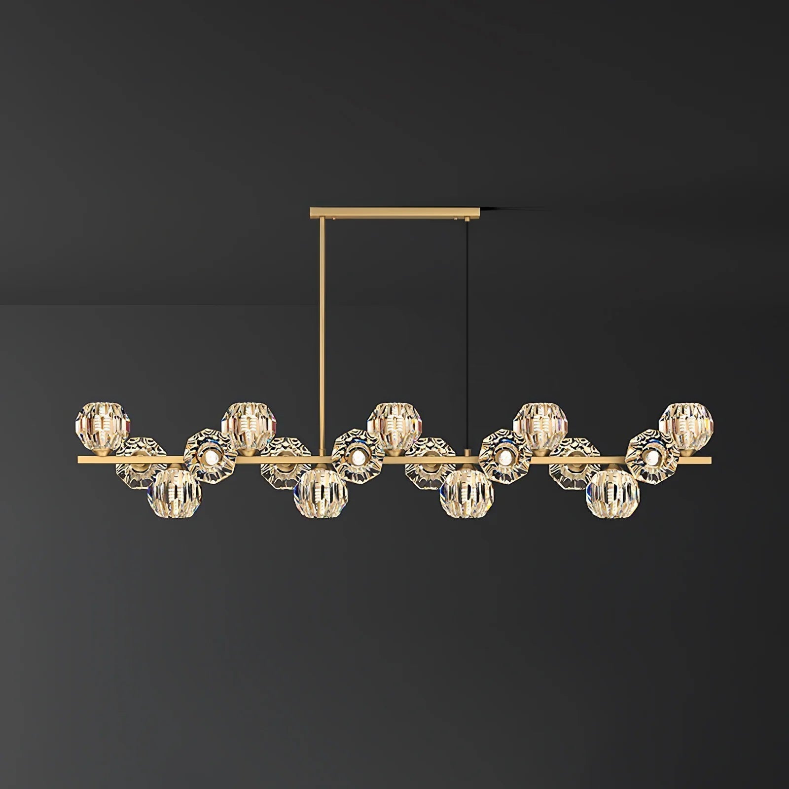 Linear Crystal Globe Pendant Light with Modern Brass Design
