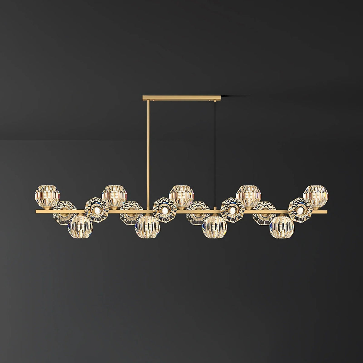 Linear Crystal Globe Pendant Light with Modern Brass Design