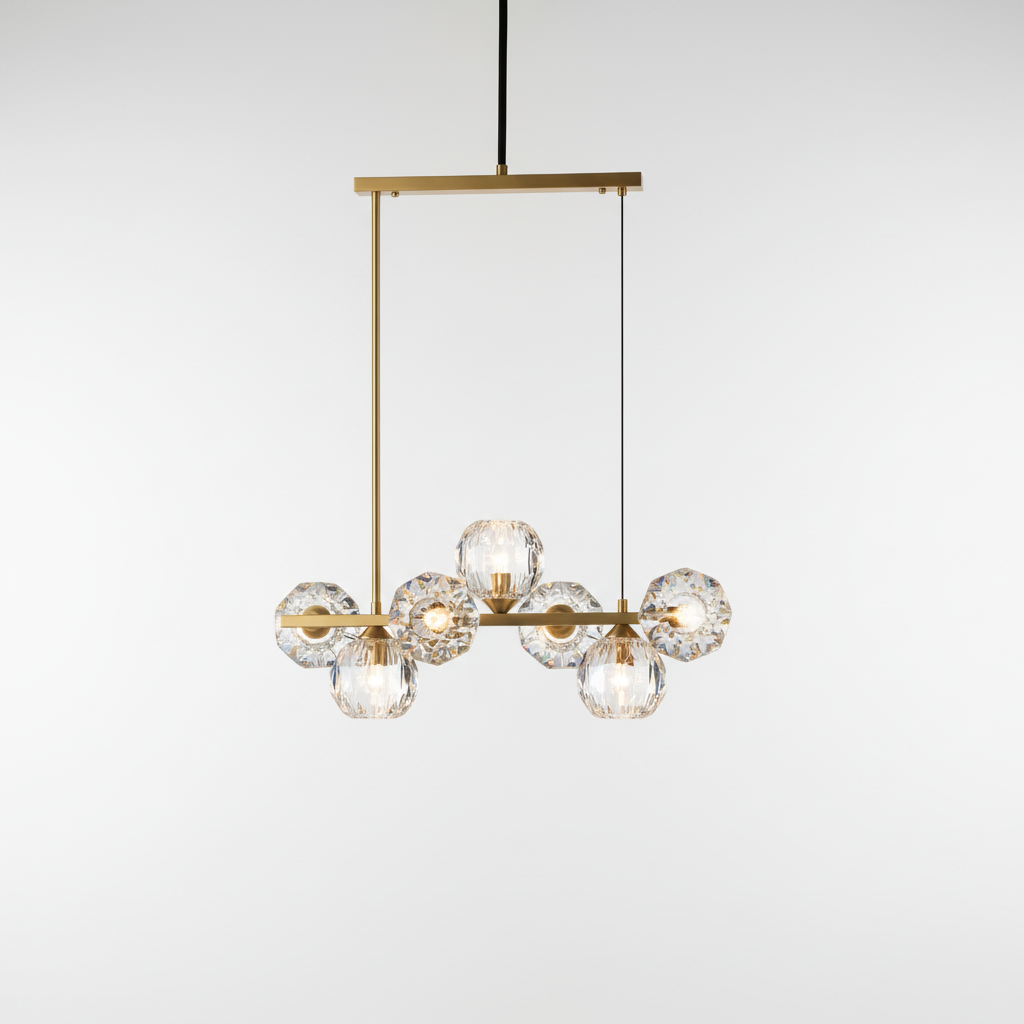 Linear Crystal Globe Pendant Light with Modern Brass Design