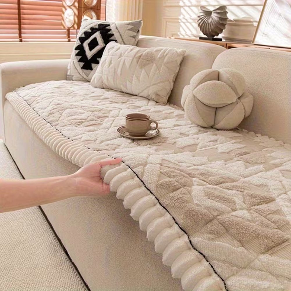 Luxury Plush Sofa Cover With Thick Quilted Comfort And Anti-Slip Protective Design