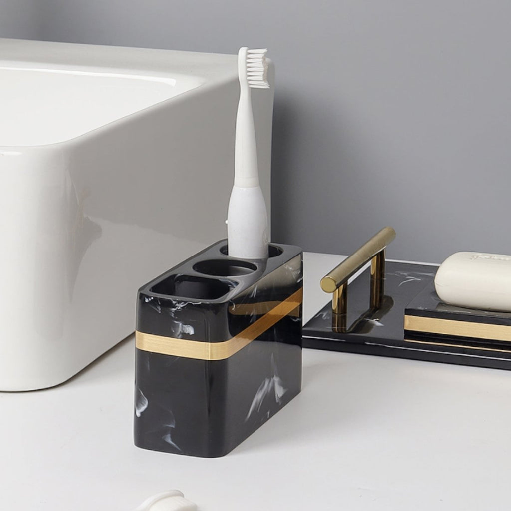 Marble Bathroom Organizer with Gold Accent Design