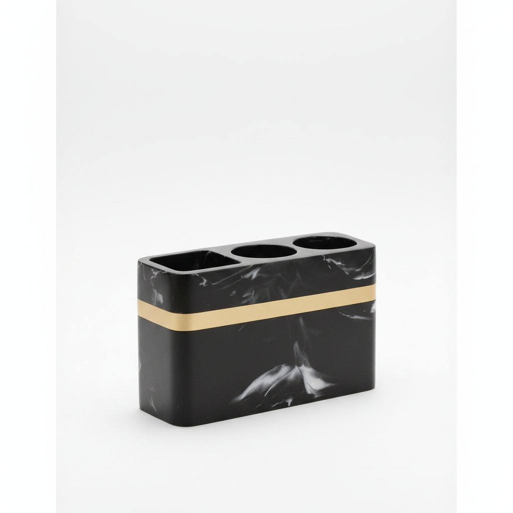 Marble Bathroom Organizer with Gold Accent Design