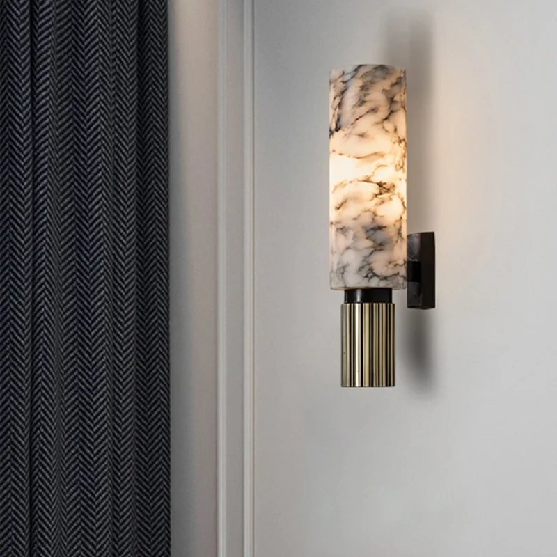Marble Cylinder Wall Light with Brass Base