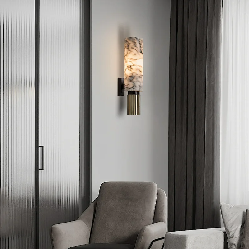Marble Cylinder Wall Light with Brass Base