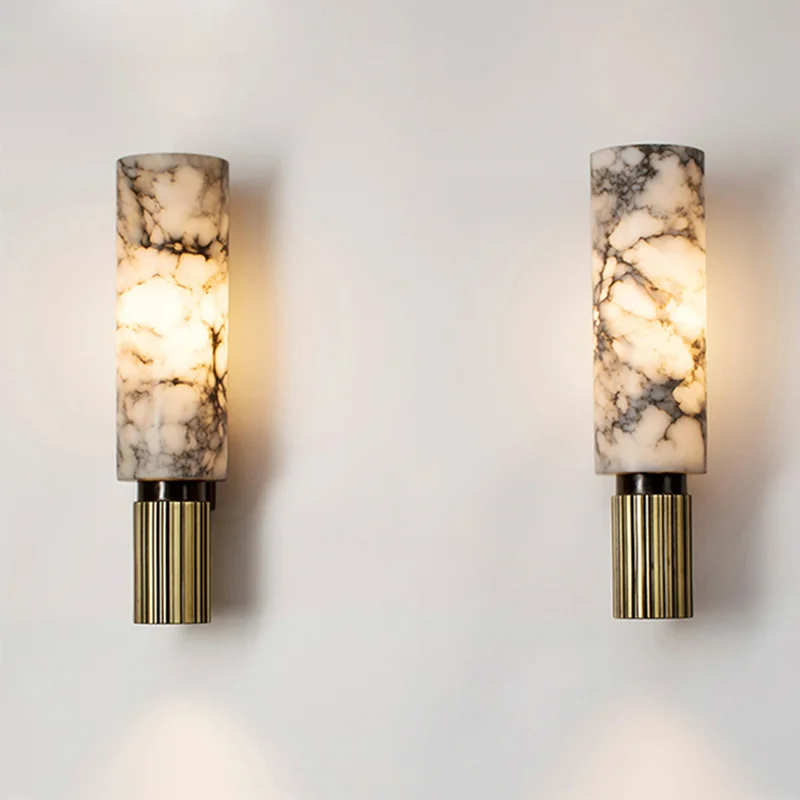 Marble Cylinder Wall Light with Brass Base