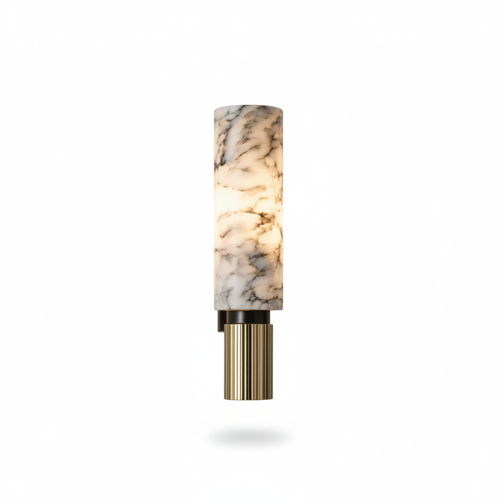 Marble Cylinder Wall Light with Brass Base