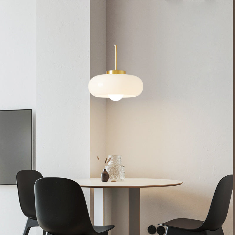 Milk Glass Pendant Light with Gold Fixture