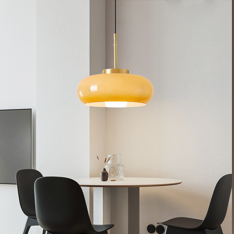 Milk Glass Pendant Light with Gold Fixture