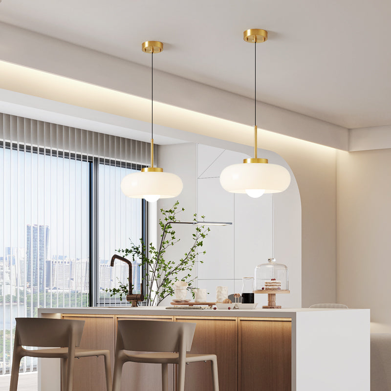 Milk Glass Pendant Light with Gold Fixture
