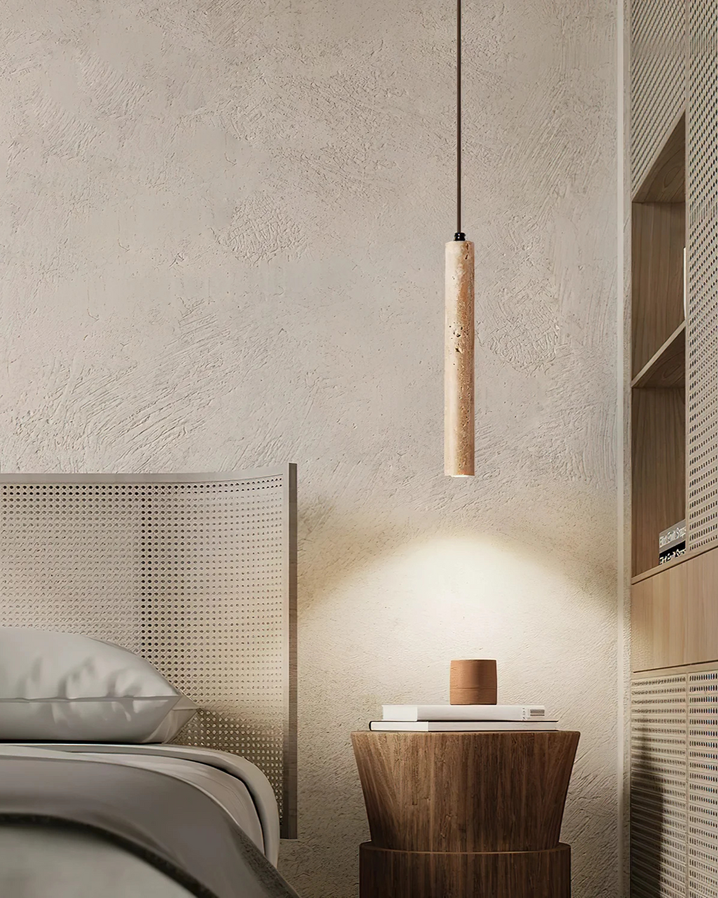 Minimalist Travertine Pendant Light with Natural Stone Cylinder