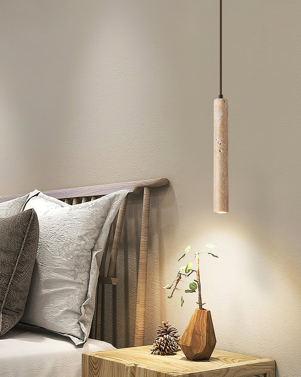 Minimalist Travertine Pendant Light with Natural Stone Cylinder