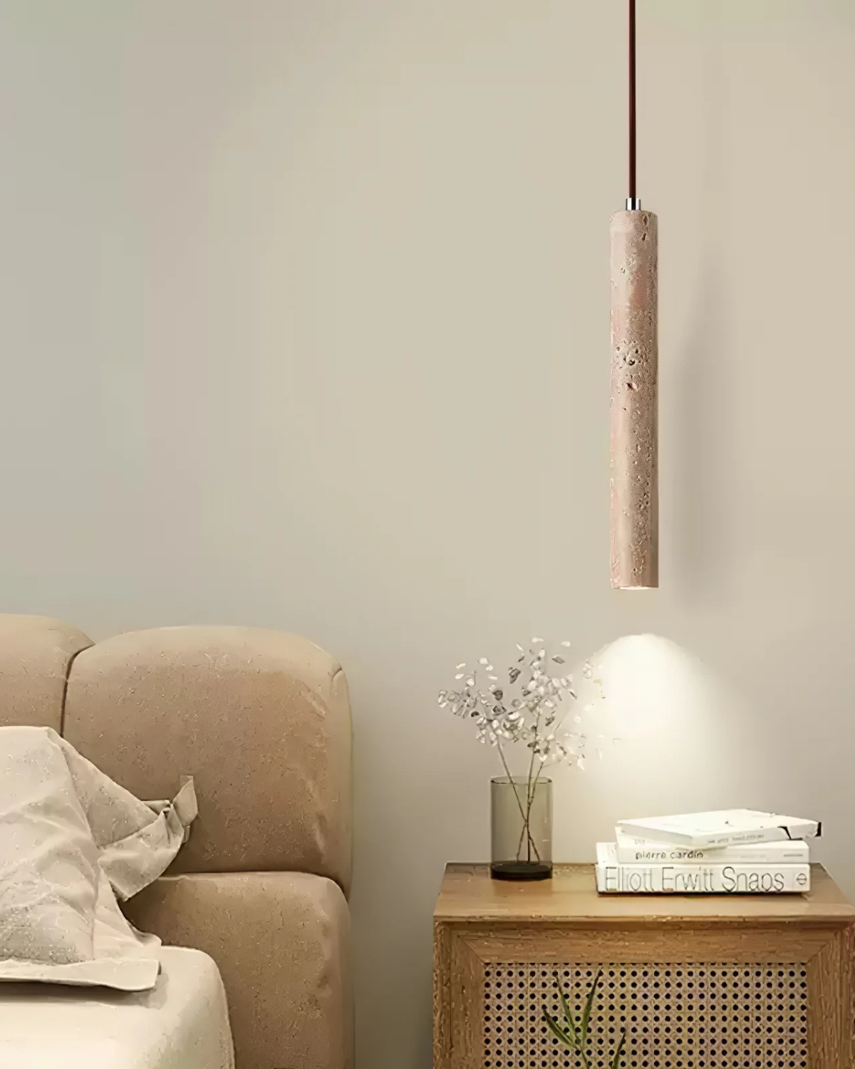 Minimalist Travertine Pendant Light with Natural Stone Cylinder