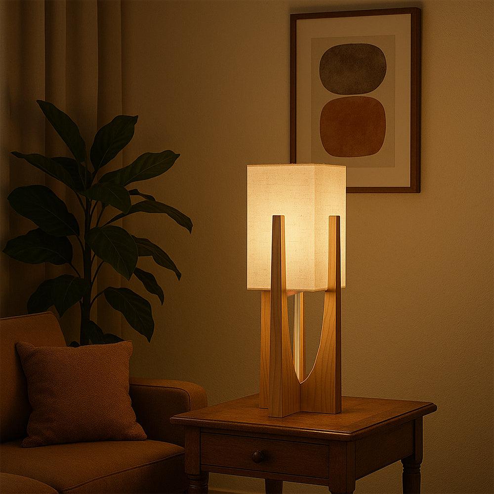 Minimalist Wood Frame Fabric Shade Lamp