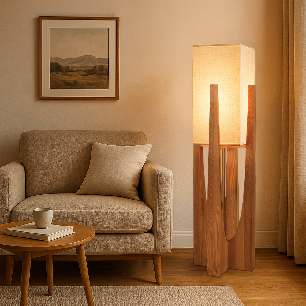 Minimalist Wood Frame Fabric Shade Lamp