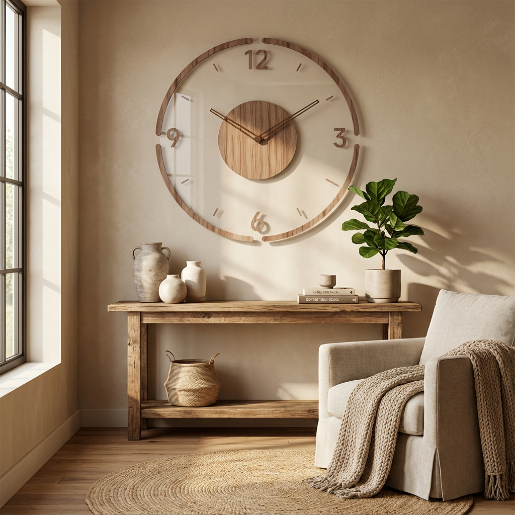 Modern Acrylic Wood Wall Clock for Silent Minimalist Style