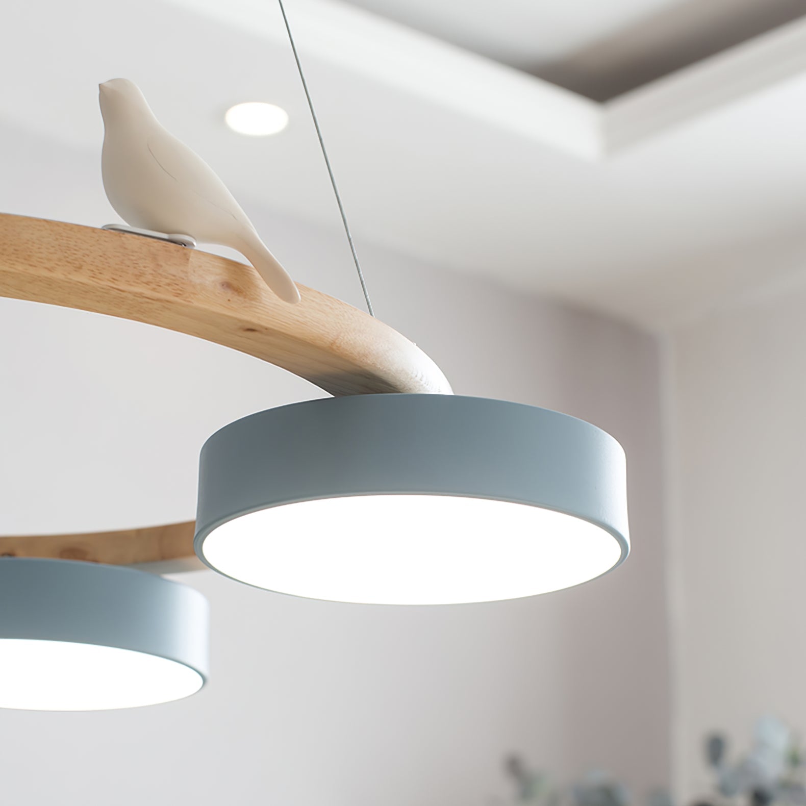 Modern Bird Ring Dining Room Chandelier with Wooden Frame