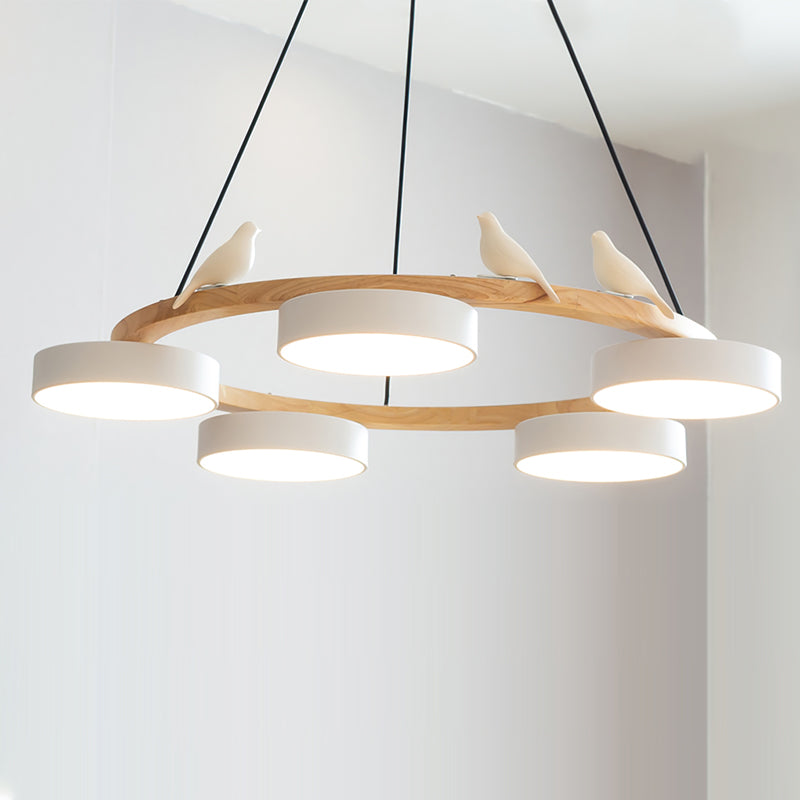 Modern Bird Ring Dining Room Chandelier with Wooden Frame