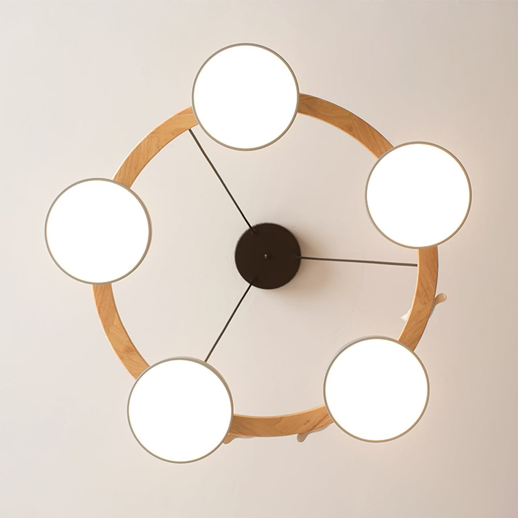 Modern Bird Ring Dining Room Chandelier with Wooden Frame