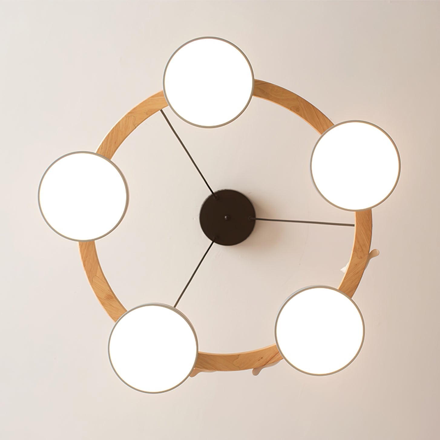 Modern Bird Ring Dining Room Chandelier with Wooden Frame