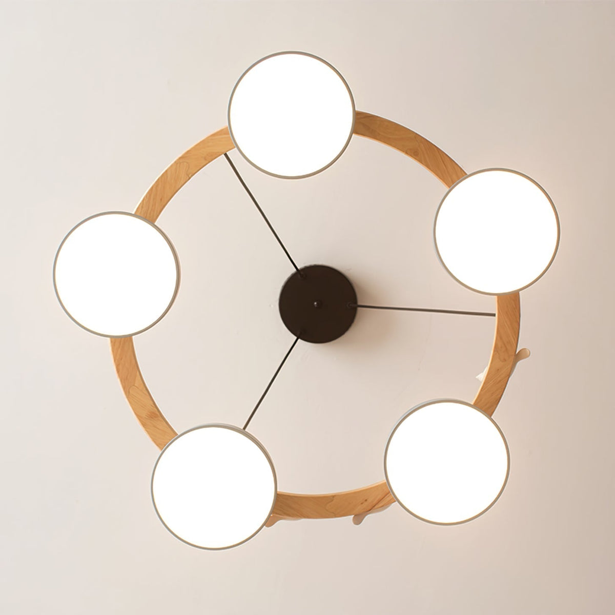 Modern Bird Ring Dining Room Chandelier with Wooden Frame