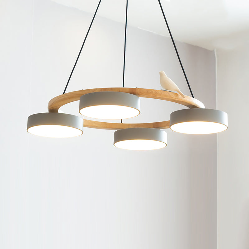 Modern Bird Ring Dining Room Chandelier with Wooden Frame